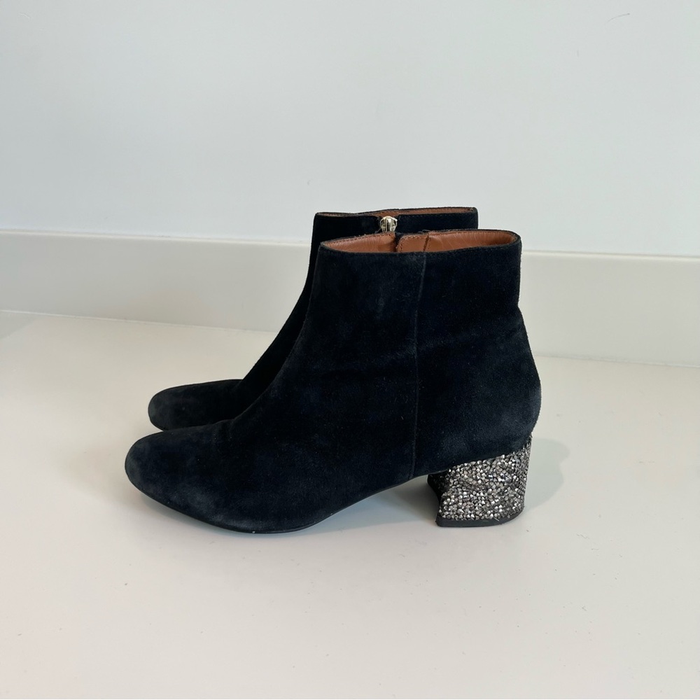 & Other Stories Black Suede Ankle Boots with Glitter Heel size 39